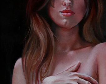 SALE - Pulse - 12x8" original oil figurative portrait nude figure painting by Kimberly Dow