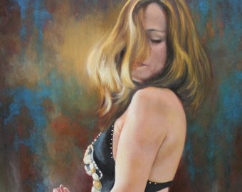 Bellydancer original oil portrait figurative narrative painting by Kimberly Dow