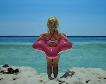 18x24" print of Girl on a Beach oil figurative narrative figurative portrait painting  by Kimberly Dow