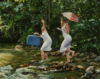 Carry On - 24x16" original oil figurative portrait painting by Kimberly Dow