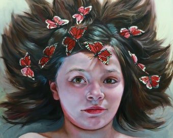 She Owes No Smile- 18x20&quot; original oil figurative portrait painting by Kimberly Dow