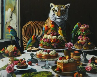 30x26" Print of oil painting - 'Feast Mode' -  by kim Dow