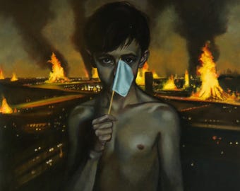 And the Child Shall Bear Witness - original oil figurative 30x20" portrait figure painting by Kimberly Dow