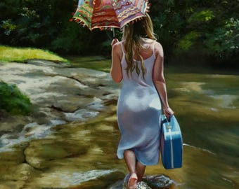 Moving On - 24x16" original oil figurative portrait painting by Kimberly Dow