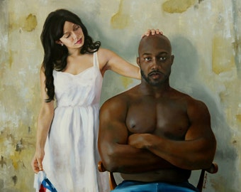 Oil portrait figure realism 30x40 inch painting figurative Unspoken by Kim Dow