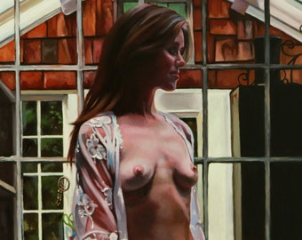 Sacred Space - 20x18" original oil figurative nude portrait figure painting by Kimberly Dow