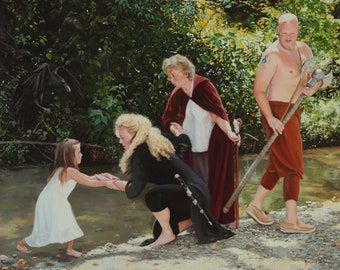Guardians original oil portrait narrative figurative classical figure painting by Kimberly Dow