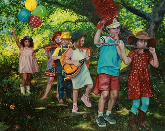 Strike Up The Band - 32x40" original oil figurative child figure painting by Kimberly Dow