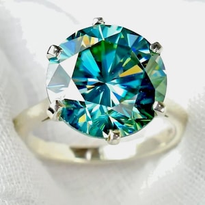 10 Ct Round Cut Blue Moissanite Diamond Solitaire Ring In 925 Silver
