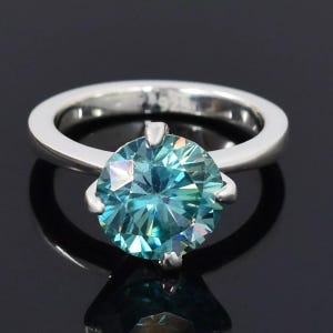 3.60 Ct Certified Blue Diamond Solitaire Ring in 925 Sterling Silver | Sparkling Big Stone Statement Ring | Handmade Jewelry Gift for Her