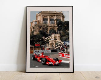 Michael Schumacher Poster, Monaco GP Scuderia Ferrari, Marlboro Vintage, F1 Poster, Formula 1 Print, Gift for Formula 1 Fans