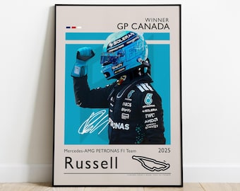 George Russell Poster, Canadian GP Winner 2025, Formula 1 Wall Decor, Motorsport Fan Gift, F1 Print