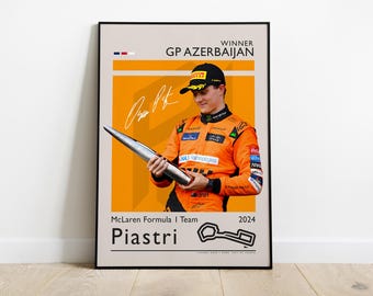 Oscar Piastri Poster, Azerbaijan GP Winner 2024 with McLaren, Formula 1 Print, F1 Racing Poster, Gift for F1 Fans, Formula One Poster
