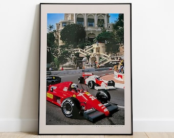 Alain Prost and Niki Lauda Poster, McLaren MP4/2 Print, Vintage Monaco F1 Poster, F1 Fan Gift, Formula One Poster, Monaco GP