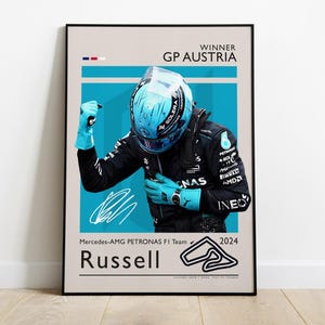 George Russell Poster, Vincitore GP dell'Austria 2024 con Mercedes - AMG Petronas, F1 Poster, Regalo per Fan F1, Formula Uno Poster