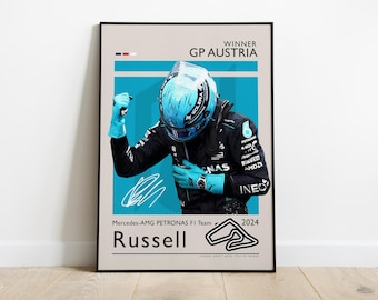 George Russell Poster, Austrian GP Winner 2024 with Mercedes - AMG Petronas, F1 Poster, Gift for F1 Fans, Formula One Poster