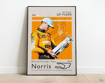 Lando Norris Poster, 2024 Miami GP Winner with McLaren, Formula 1 Print, F1 Racing Poster, Gift for F1 Fans, Formula One Poster
