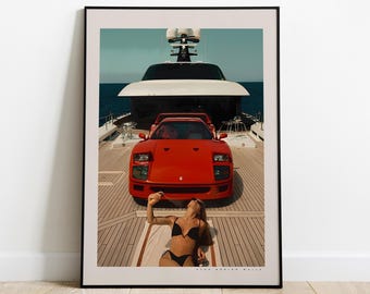 Póster vintage del Ferrari F40, impresión artística de pared de un coche icónico, decoración de pared para entusiastas de los coches, regalo perfecto para los fanáticos de Ferrari.