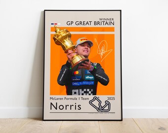 Lando Norris Poster, 2025 British GP Winner, Formula 1 Print, F1 Racing Poster, Gift for F1 Fan, Formula One Poster