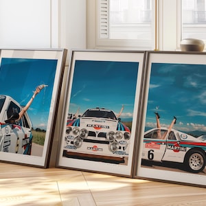 Juego de 3 pósteres de Martini Lancia Delta, impresión de coche de rally, póster de rally vintage, impresión de carreras de Martini, póster de Marlboro, arte mural del WRC