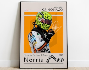 Lando Norris Poster, 2025 Monaco GP Winner with McLaren, F1 Racing Print, Formula 1 Wall Art, Formula One Fan Gift