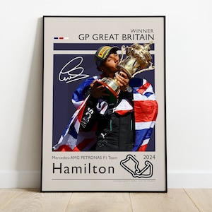 Pôster de Lewis Hamilton, vencedor do GP da Grã-Bretanha de 2024 com a Mercedes - AMG Petronas, pôster de F1, presente para fãs de F1, pôster de Fórmula 1