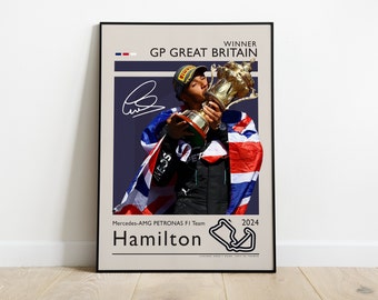 Lewis Hamilton Poster, British GP Winner 2024 with Mercedes - AMG Petronas, F1 Poster, Gift for F1 Fans, Formula One Poster