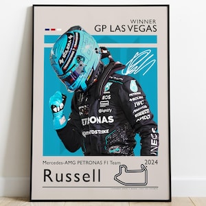 George Russell Poster, Vincitore GP di Las Vegas 2024 con Mercedes - AMG Petronas, F1 Poster, Regalo per Fan F1, Formula Uno Poster