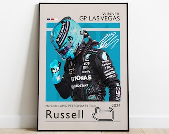 George Russell Poster, Las Vegas GP Winner 2024 with Mercedes - AMG Petronas, F1 Poster, Gift for F1 Fans, Formula One Poster