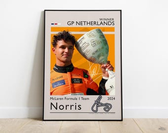 Lando Norris Poster, Dutch GP Winner 2024 with McLaren, Formula 1 Print, F1 Racing Poster, Gift for F1 Fans, Formula One Poster