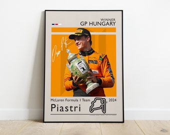 Oscar Piastri Poster, 2024 Hungarian GP Winner with McLaren, Formula 1 Print, F1 Racing Poster, Gift for F1 Fans, Formula One Poster