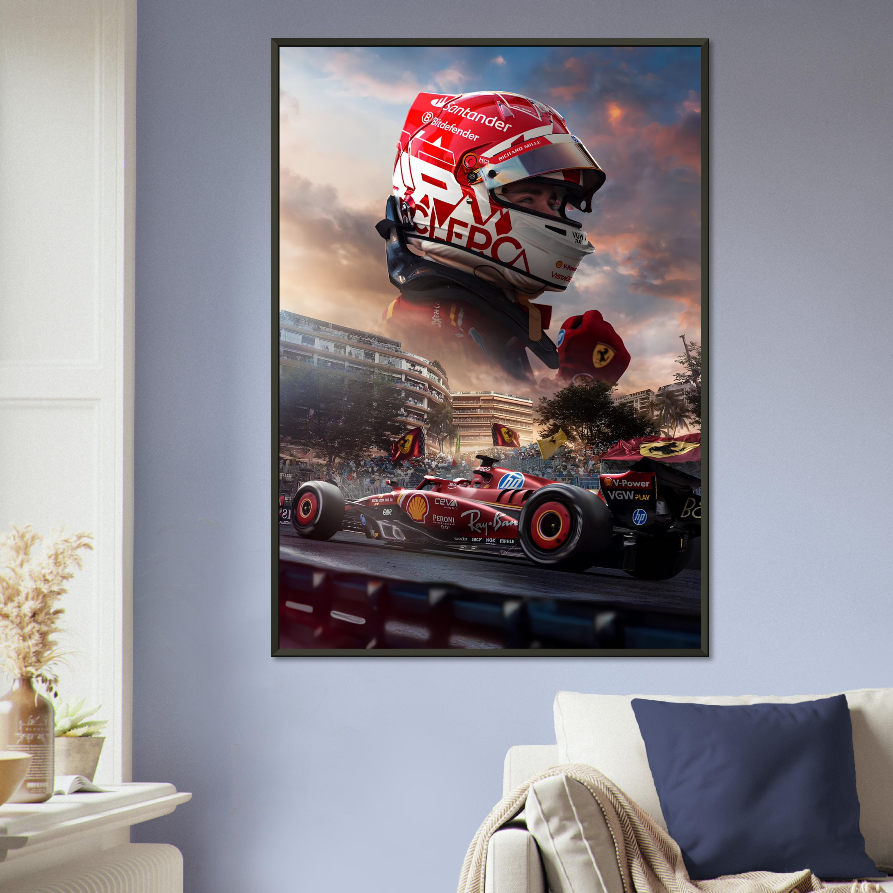 Poster Charles Leclerc – Affiche Ferrari F1 Style Rétro Pour Chambre Ou Garage