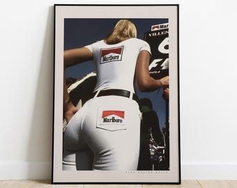 Vintage Formula 1 Poster, Grid Girl – Marlboro F1 Classic Racing Wall Art, Motorsport Decor Gift for Formula One Fans