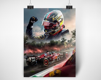 Charles Leclerc Poster, Winner of the Italian GP 2024 with Ferrari, Formula 1 Print, Gift for F1 Fans, Formula One Poster, Monza 2024