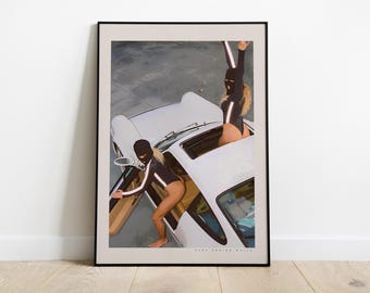 Porsche Bad Girl Poster,  Vintage Porsche Print, Porsche Wall Art, Vintage Car Poster, Old Porsche Poster, Classic Car Wall Art, Porsche 911