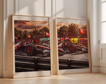 Set of 2 F1 Monza 2025 Posters, Charles Leclerc and Lewis Hamilton, Ferrari F1, Formula One Wall Art, Italian Grand Prix Prints, Ferrari Fans