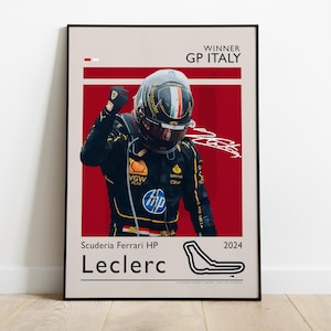 Póster de Charles Leclerc, ganador del GP de Italia 2024 con Ferrari, impresión de Fórmula 1, regalo para aficionados a la F1, póster de Fórmula 1, Monza 2024