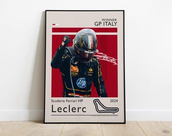 Charles Leclerc Poster, Winner of the Italian GP 2024 with Ferrari, Formula 1 Print, Gift for F1 Fans, Formula One Poster, Monza 2024