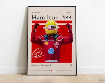 Lewis Hamilton Poster, Formula 1 Driver Scuderia Ferrari HP, F1 Poster, Gift for F1 Fans, Formula One Poster, F1 Print