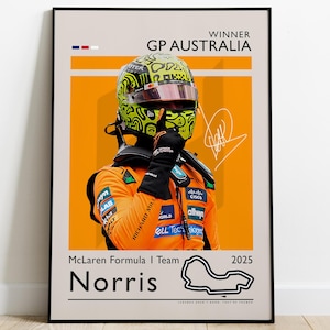 Lando Norris Poster, Vincitore GP di Australia 2025 con McLaren, Formula 1 Print, F1 Racing Poster, Regalo per Fan F1, Formula Uno Poster