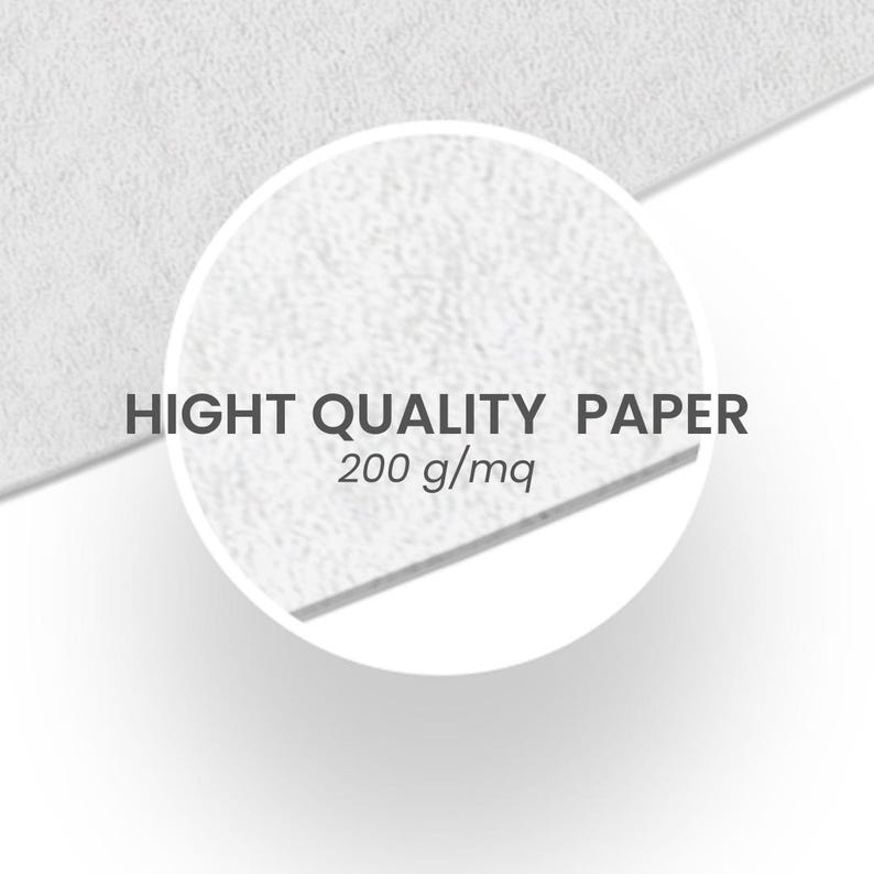 Puede incluir: Primer plano de un papel blanco texturizado con el texto "HIGHT QUALITY PAPER 200 g/mq" impreso en &eacute;l.