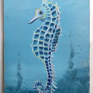Seahorse painting | original painting | handmade art | seahorse art | underwater painting| mini art | ready to hang art | small art 4x6 in
