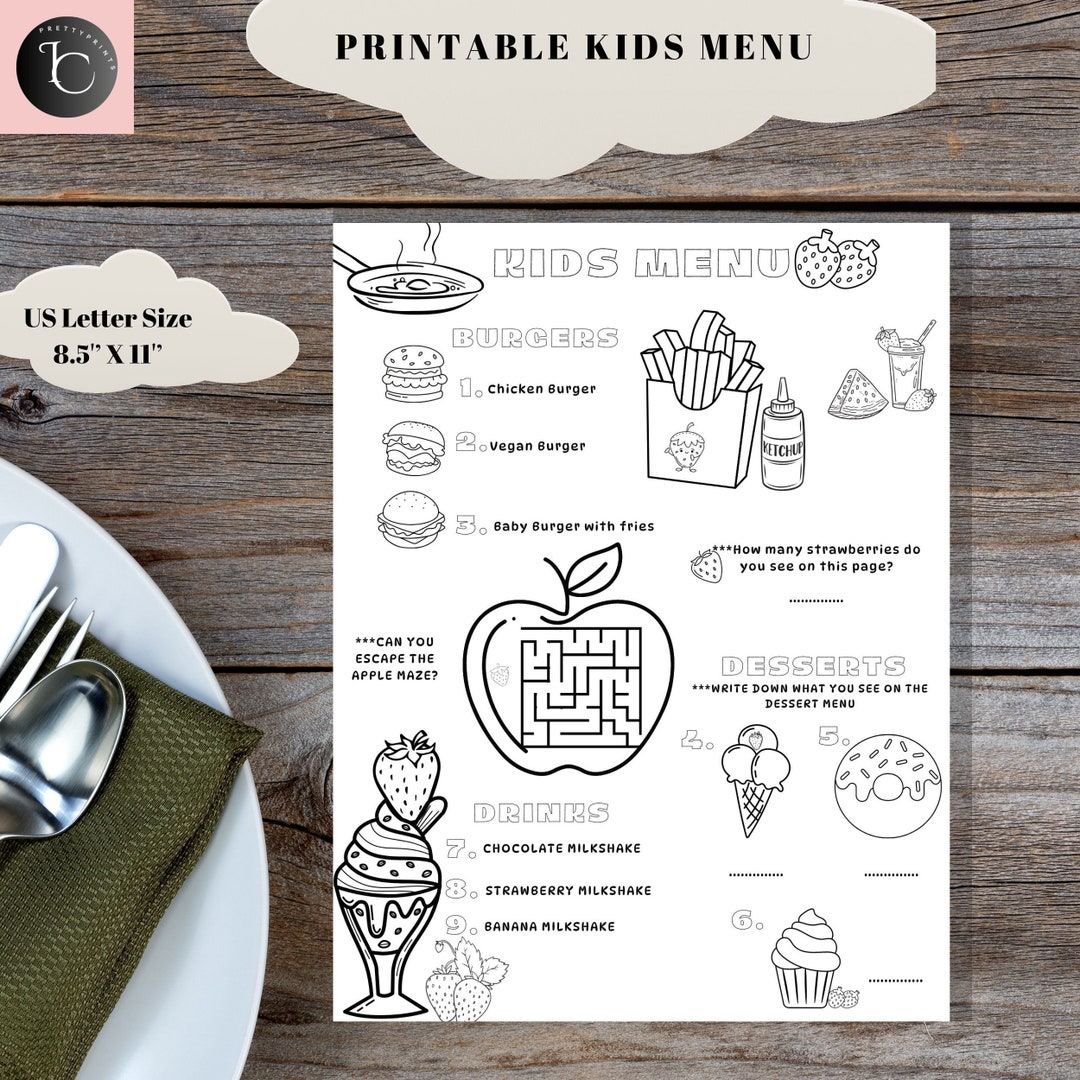 Kids Menu, Coloring Page, Activity Menu, Bar Menu, Restaurant Menu ...