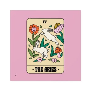 The Aries Tarot Card Vinyl Sticker: Rabbit & Flowers