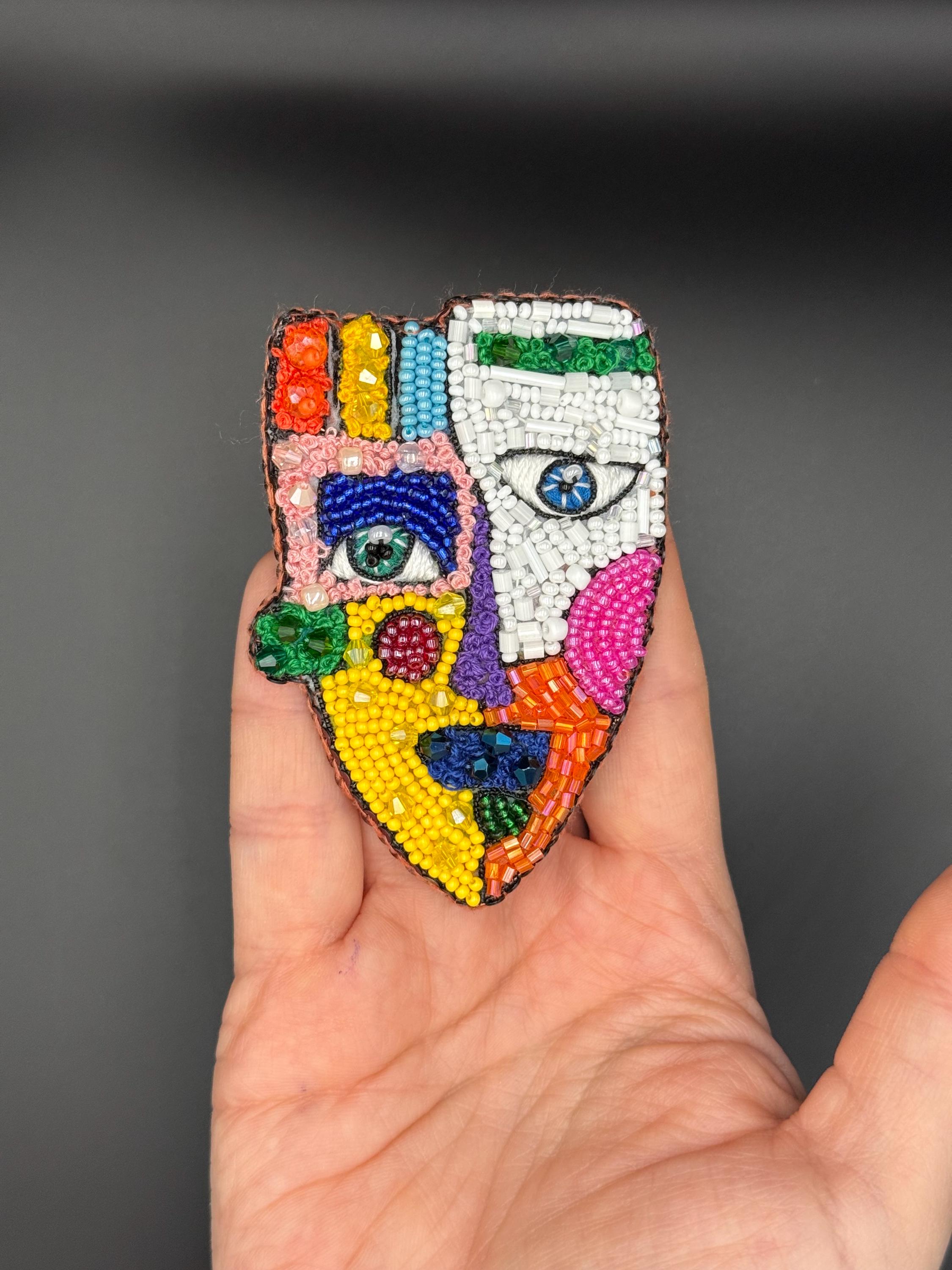 Handmade Beaded Face Brooch,colorful Picasso Art Pin - Etsy