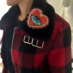 Evil Eye Heart Brooch,Embroidered evil eye brooch,Beaded Orange  heart pin,Orange  evil eye pin,Gift for Valentine&#39;s Day,Gift mom