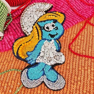 Smurf Brooch Pin, Smurfette Brooch, Cartoon characters, Smurf beaded brooch