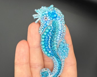 Handgemachte Perlen Brosche, Blaues Meer Schmuck