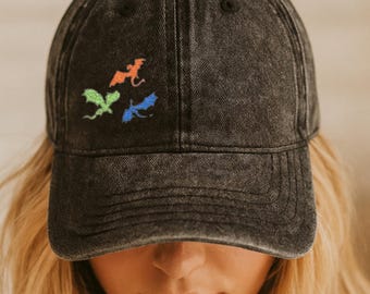 Dragon Trio Embroidered Baseball Cap - Romantasy and Sci Fi Book Lovers Gift