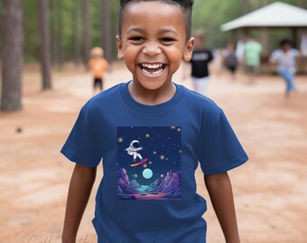 Camiseta infantil de skate espacial, camiseta de astronauta cósmico